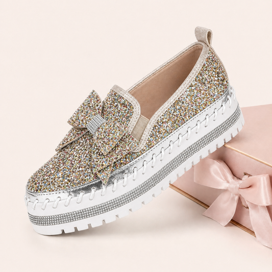 Suprclark Women Sparkly Loafers - Gold Iridescent
