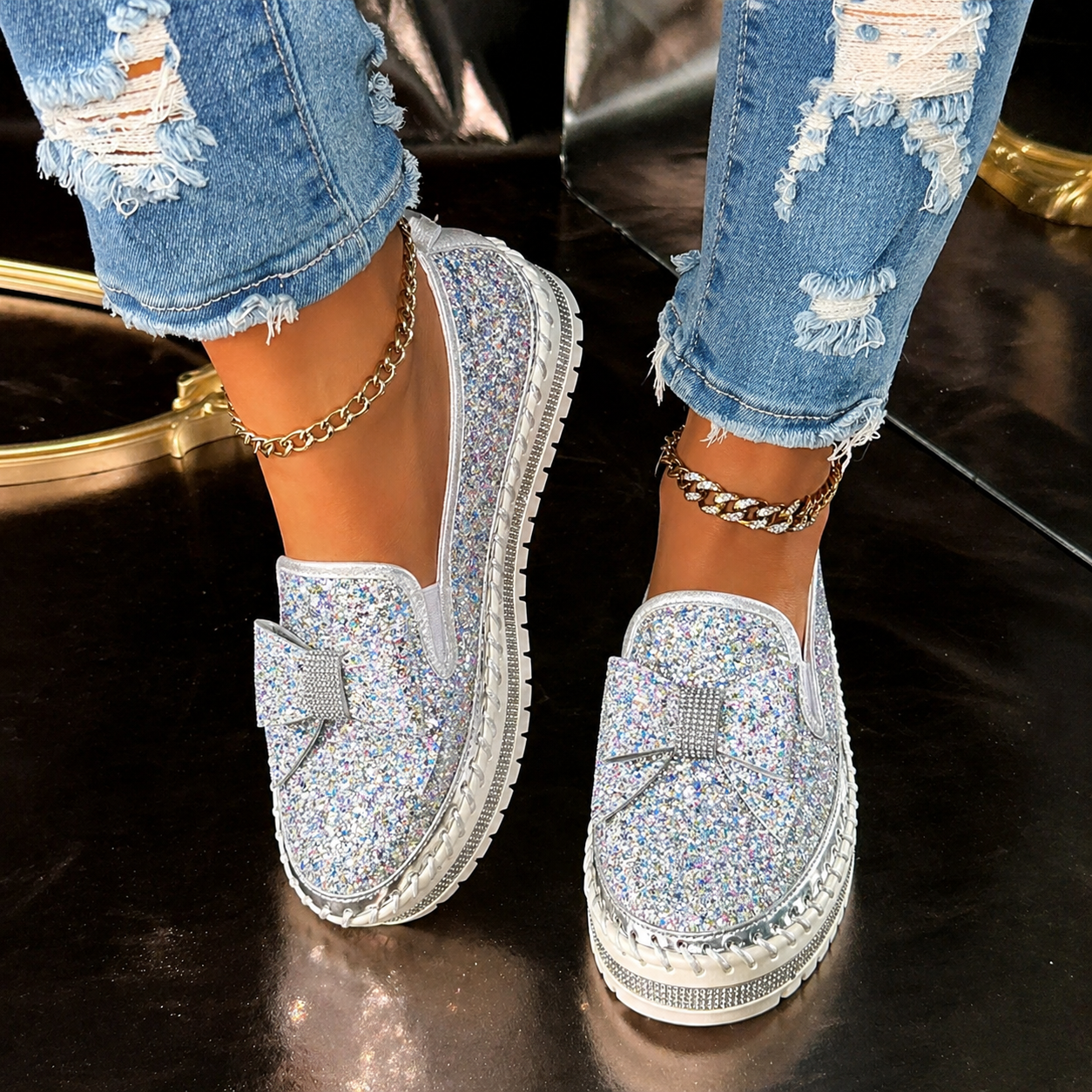 Suprclark Women Sparkly Loafers - Camouflage