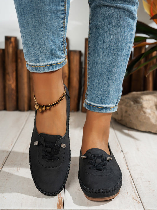 Black comfortable loafers front view