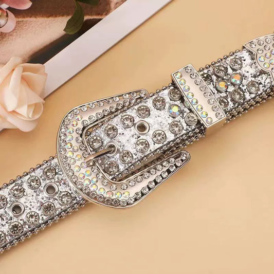 Riveted Alloy Rhinestone Pin Buckle Punk Style Belt