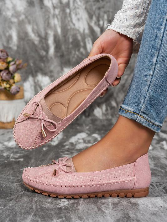 Pink women's bow flat loafers