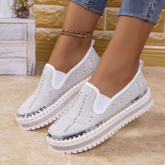 Women's Sparkling Rhinestone Casual Slip-On Platform Shoes