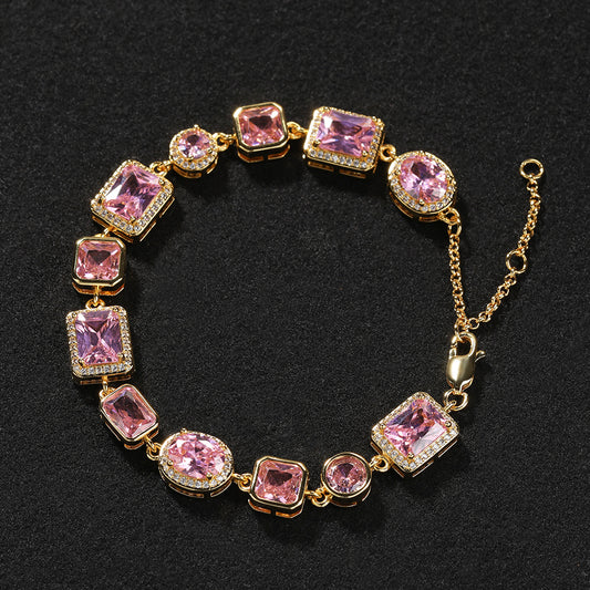 Elegant and luxurious pink gemstone sweet and simple bracelet