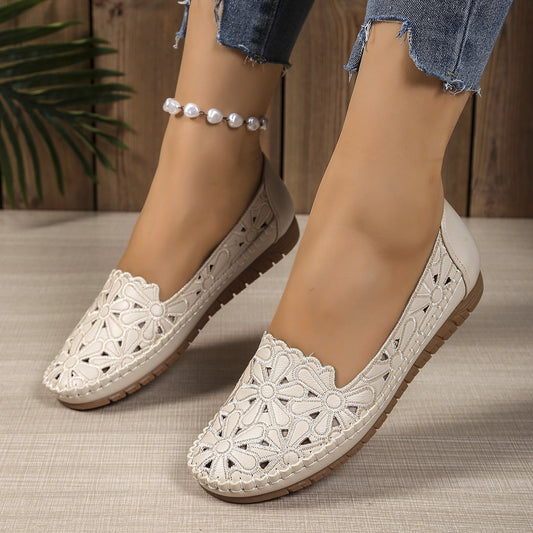 Suprclark women's Apricot floral cutout loafers front view