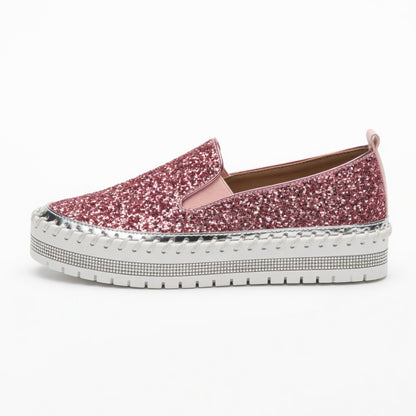 Suprclark Women Slip On Sparkly Loafers - Pink
