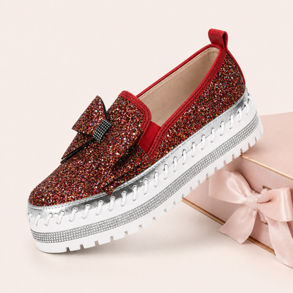 Suprclark Women Sparkly Loafers - Red Iridescent