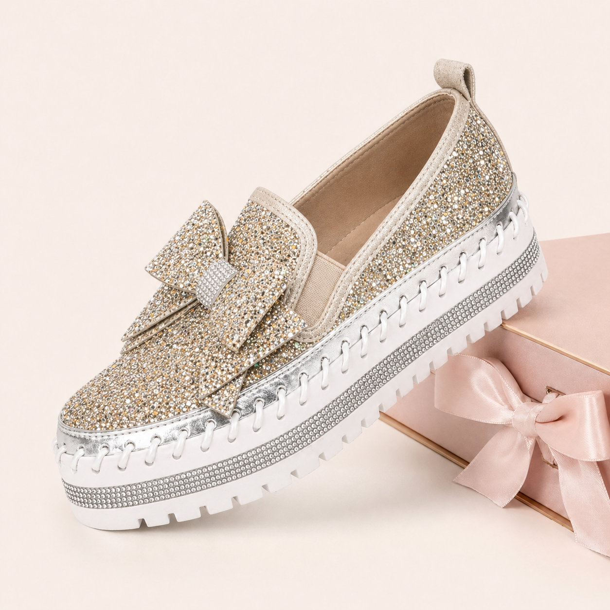 Suprclark Women Sparkly Loafers - Gold