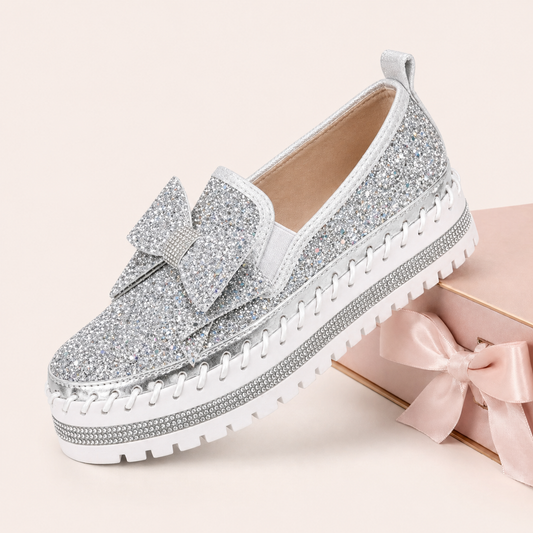 Suprclark Women Sparkly Loafers - Silver