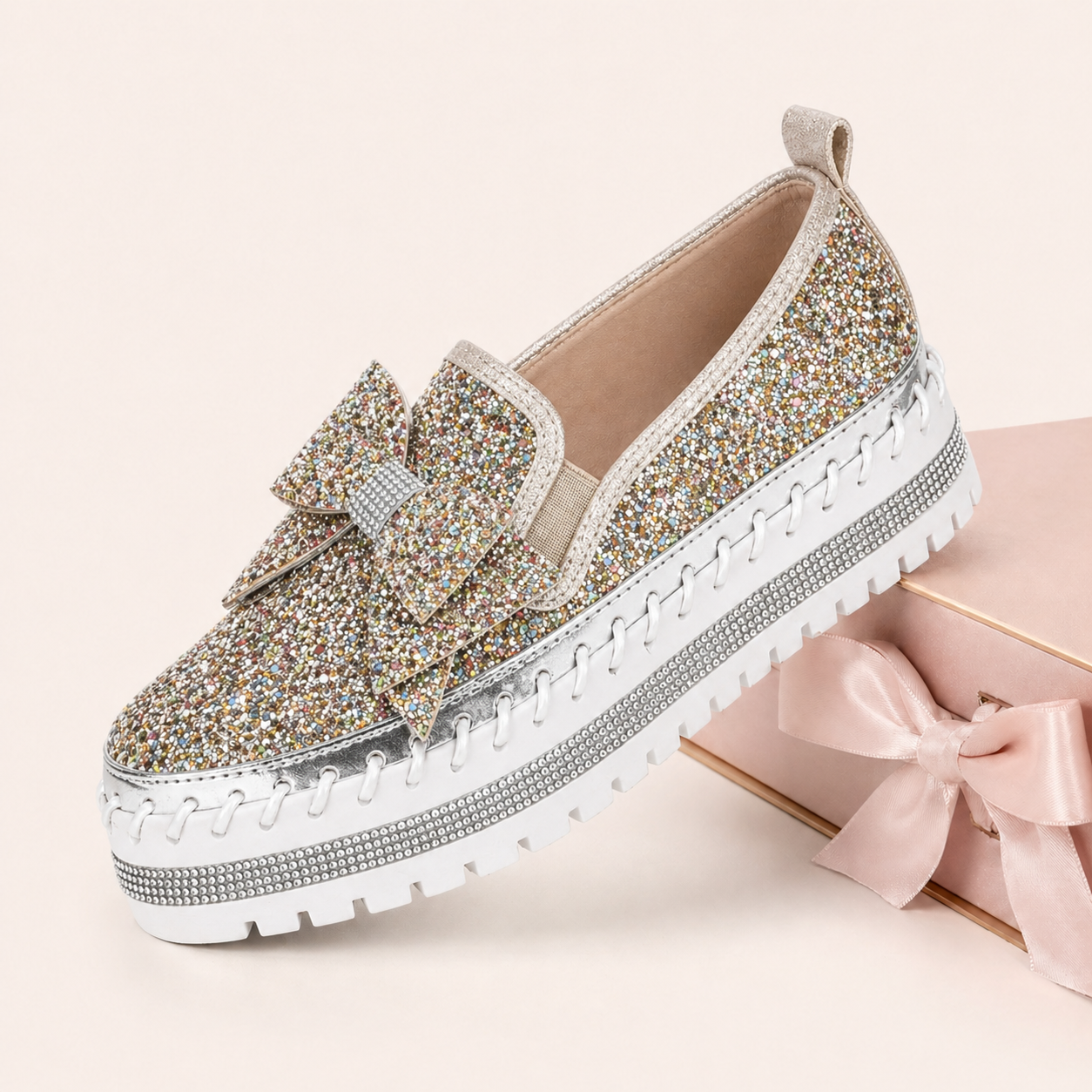 Suprclark Women Sparkly Loafers - Gold Iridescent