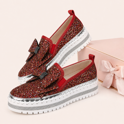Suprclark Women Sparkly Loafers - Red Iridescent