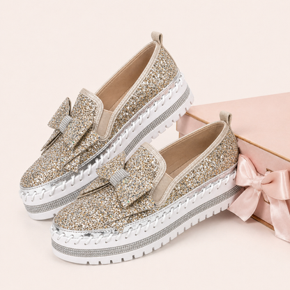 Suprclark Women Sparkly Loafers - Gold