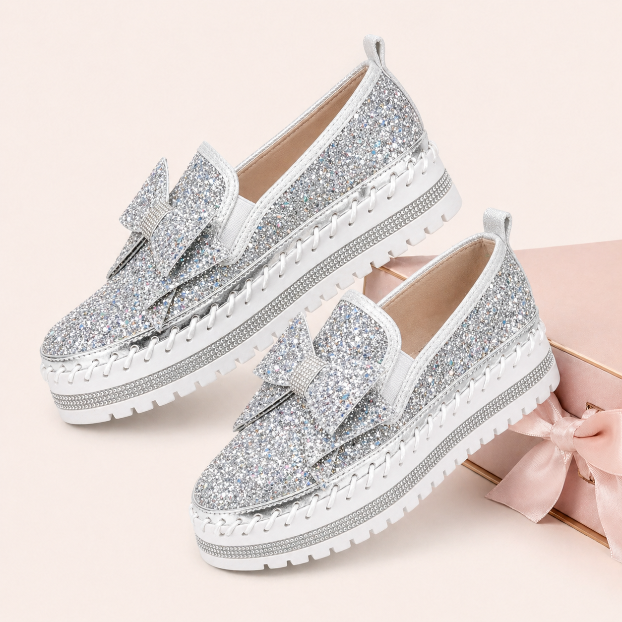 Suprclark Women Sparkly Loafers - Silver