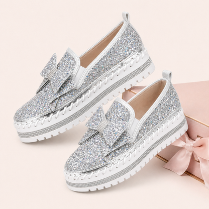 Suprclark Women Sparkly Loafers - Silver