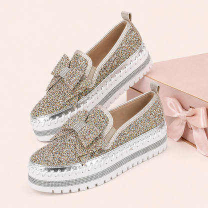 Suprclark Women Sparkly Loafers - Gold Iridescent