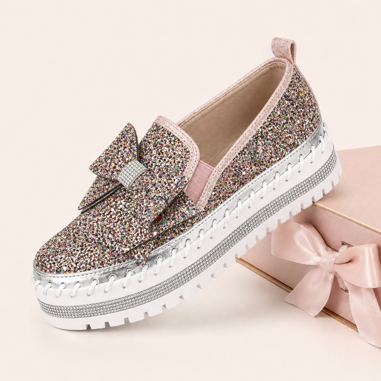 Suprclark Women Sparkly Loafers - Pink Iridescent
