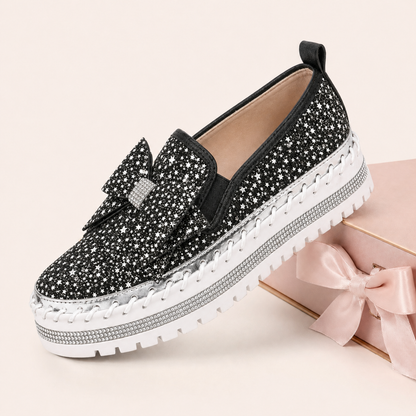 Suprclark Women Sparkly Loafers - Black Star