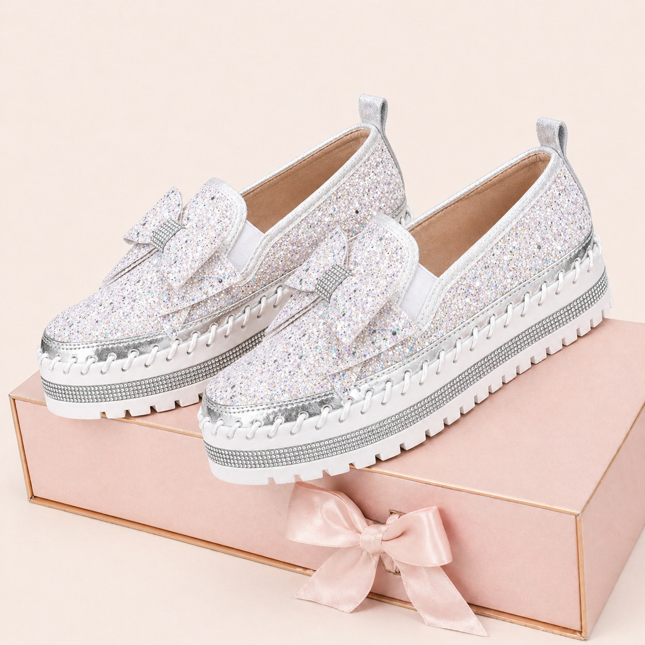 Suprclark Women Sparkly Loafers - Pink Purple