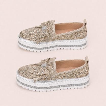 Suprclark Women Sparkly Loafers - Gold