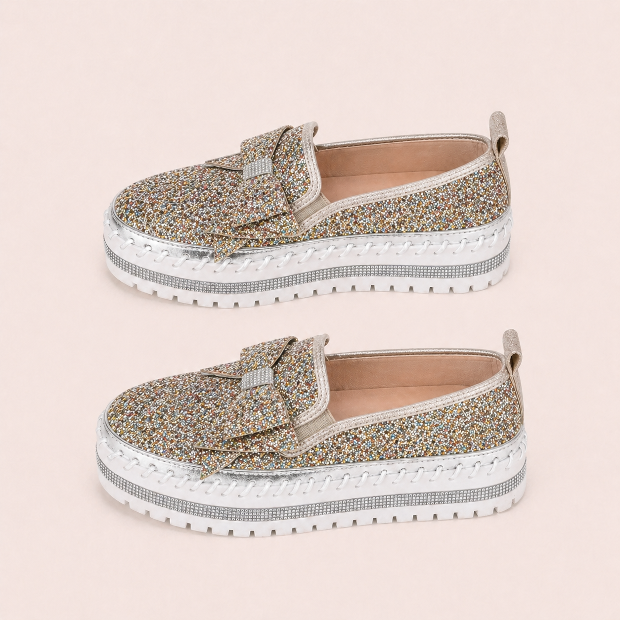 Suprclark Women Sparkly Loafers - Gold Iridescent