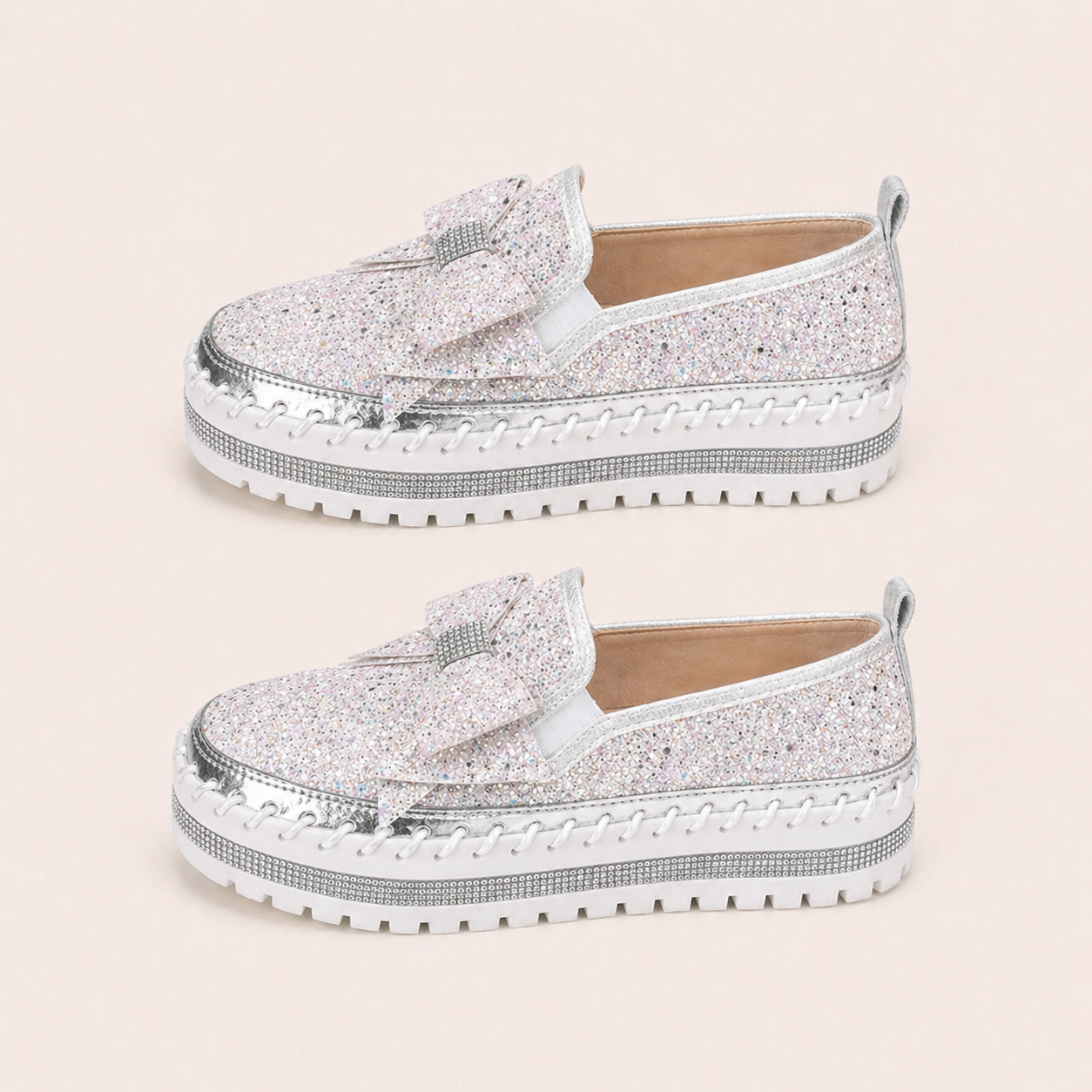 Suprclark Women Sparkly Loafers - Pink Purple