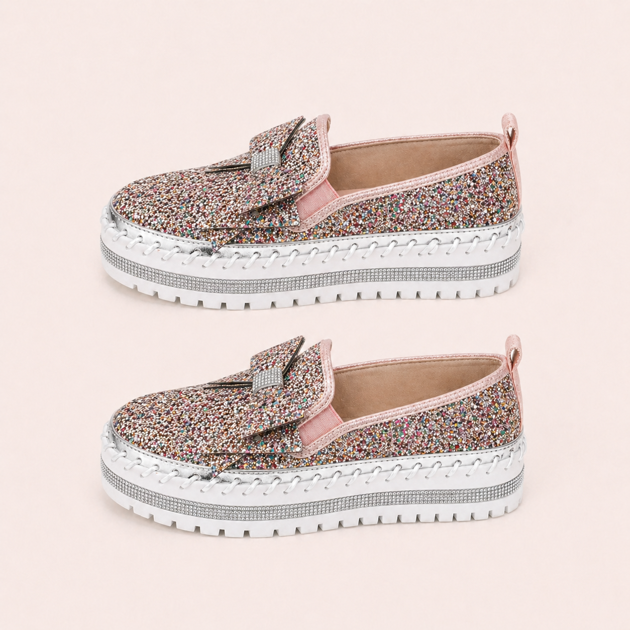 Suprclark Women Sparkly Loafers - Pink Iridescent