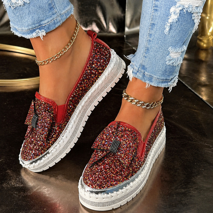 Suprclark Women Sparkly Loafers - Red Iridescent
