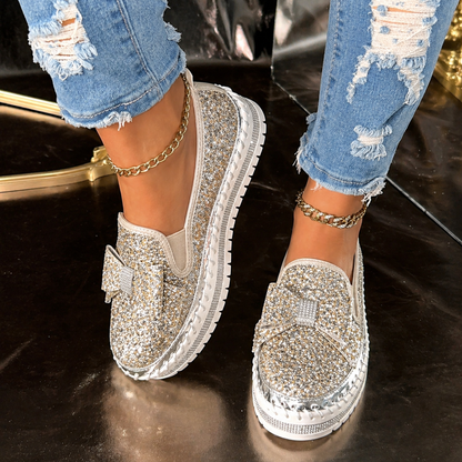 Suprclark Women Sparkly Loafers - Gold