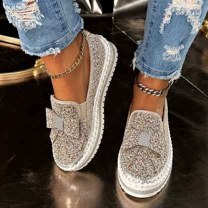 Suprclark Women Sparkly Loafers - Gold Iridescent