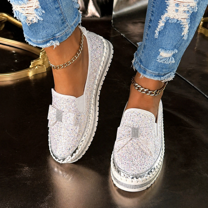 Suprclark Women Sparkly Loafers - Pink Purple