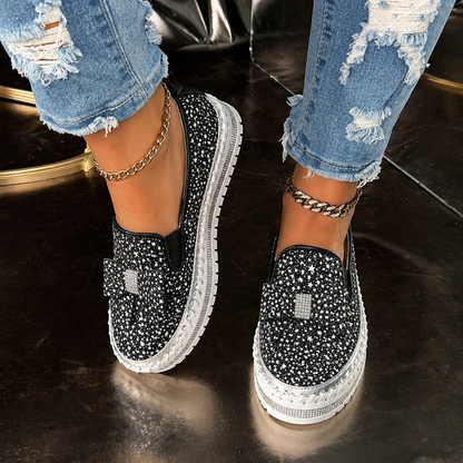 Suprclark Women Sparkly Loafers - Black Star