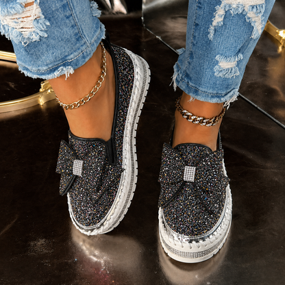 Suprclark Women Sparkly Loafers - Black Iridescent