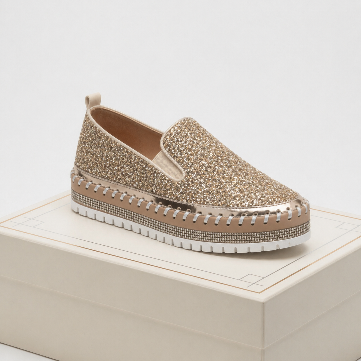 Suprclark Women Slip On Sparkly Loafers - Gold