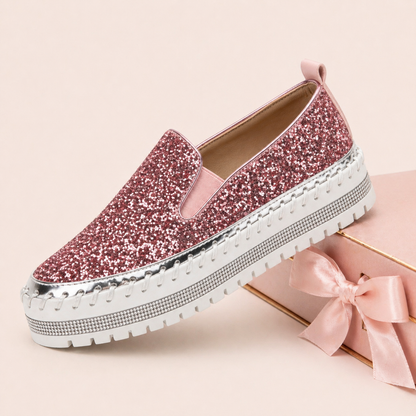 Suprclark Women Slip On Sparkly Loafers - Pink
