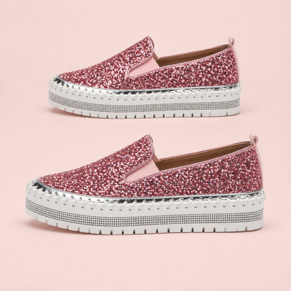 Suprclark Women Slip On Sparkly Loafers - Pink