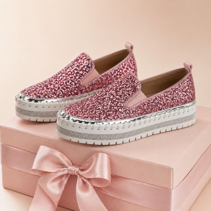 Suprclark Women Slip On Sparkly Loafers - Pink