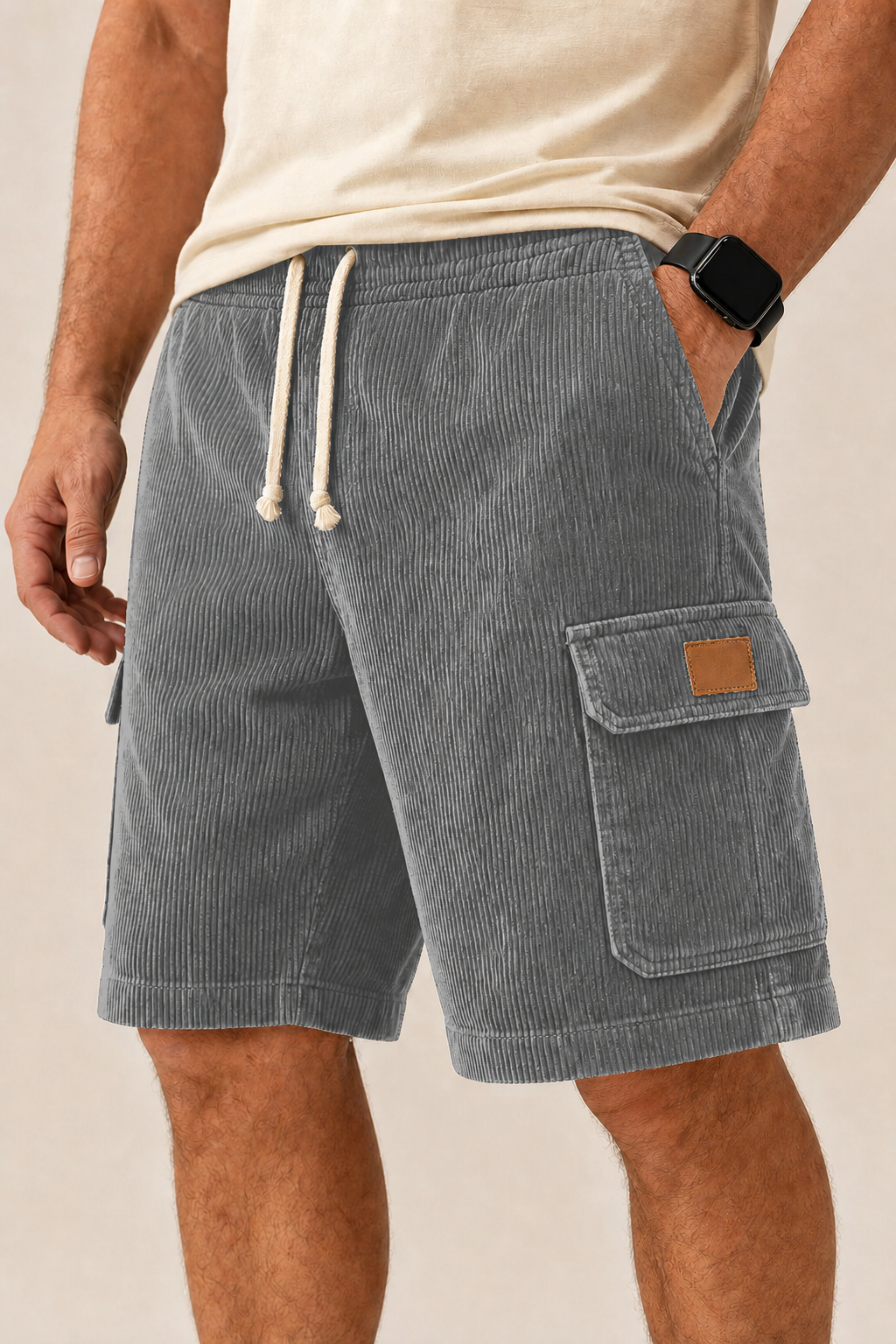 Big & Tall Corduroy Cargo Shorts with Elastic Waist