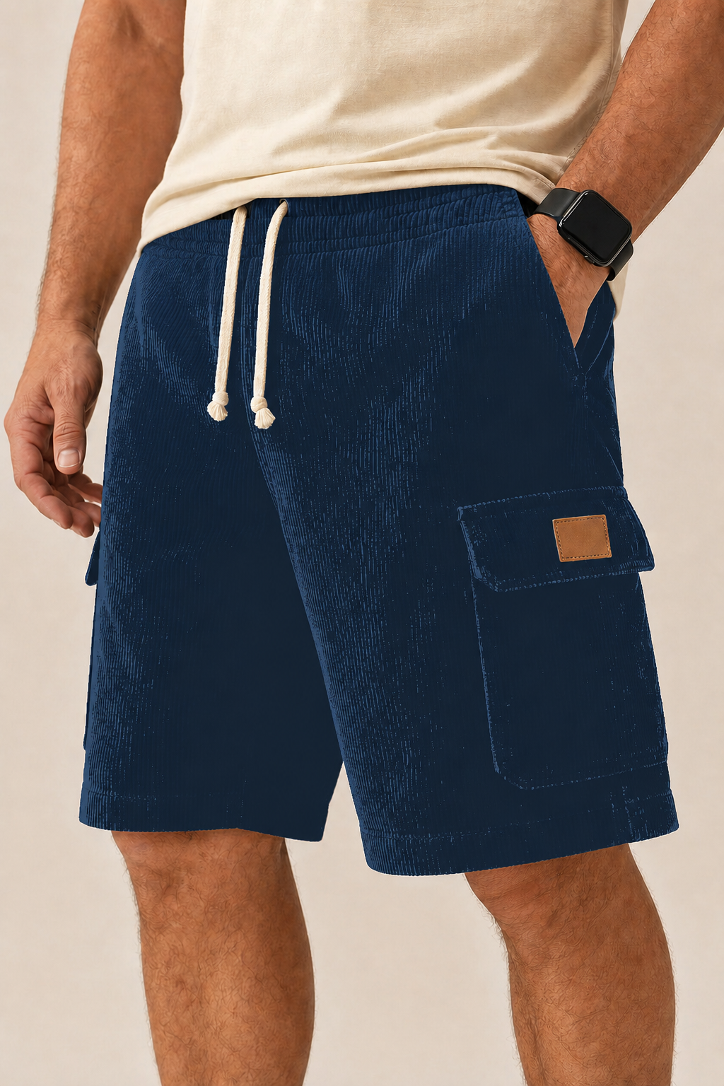 Big & Tall Corduroy Cargo Shorts with Elastic Waist