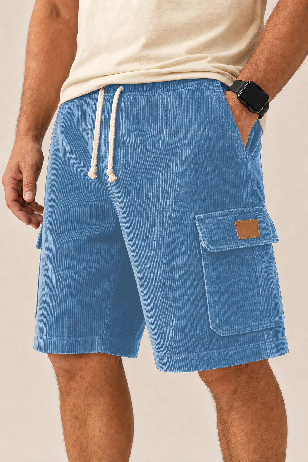 Big & Tall Corduroy Cargo Shorts with Elastic Waist