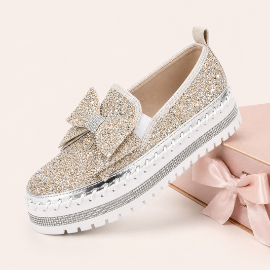 Suprclark Women Sparkly Loafers - Beige