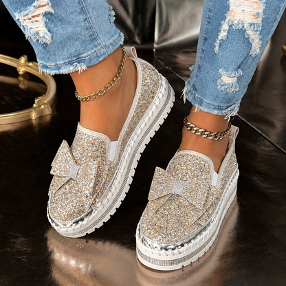 Suprclark Women Sparkly Loafers - Beige