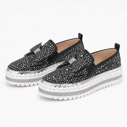 Suprclark Women Sparkly Loafers - Black Star