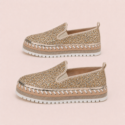 Suprclark Women Slip On Sparkly Loafers - Gold