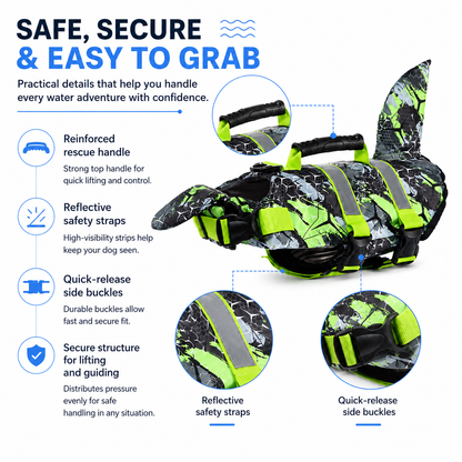 Reflective Dog Life Jacket with Safety Buoyancy and Harness Design