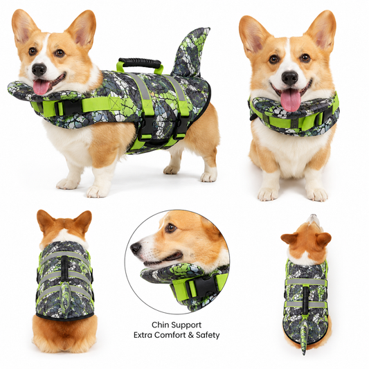 Reflective Dog Life Jacket with Safety Buoyancy and Harness Design