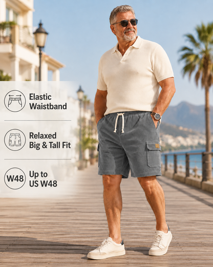 Big & Tall Corduroy Cargo Shorts with Elastic Waist