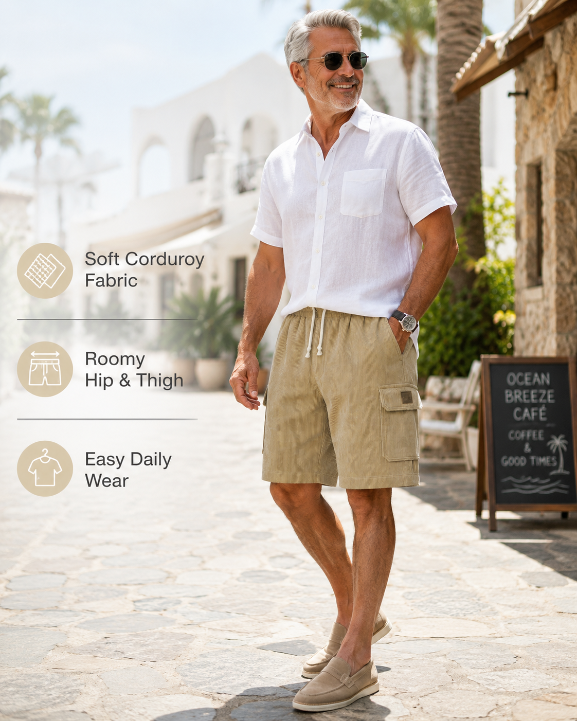 Big & Tall Corduroy Cargo Shorts with Elastic Waist