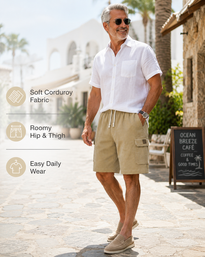 Big & Tall Corduroy Cargo Shorts with Elastic Waist