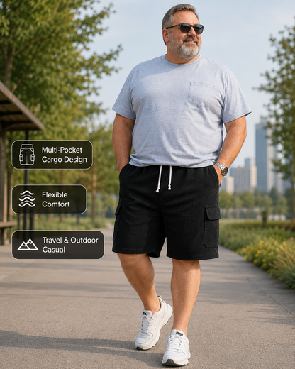 Big & Tall Corduroy Cargo Shorts with Elastic Waist