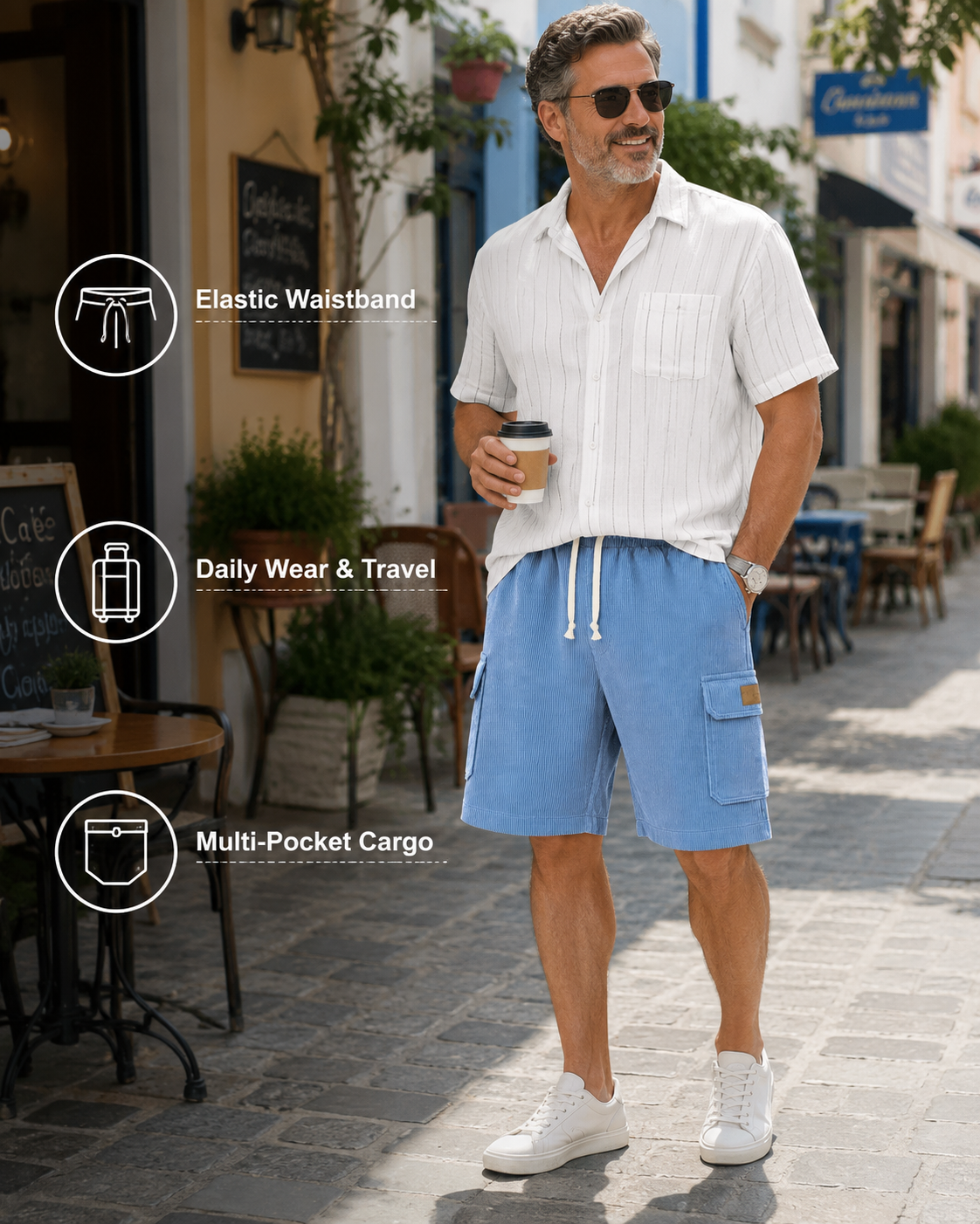 Big & Tall Corduroy Cargo Shorts with Elastic Waist