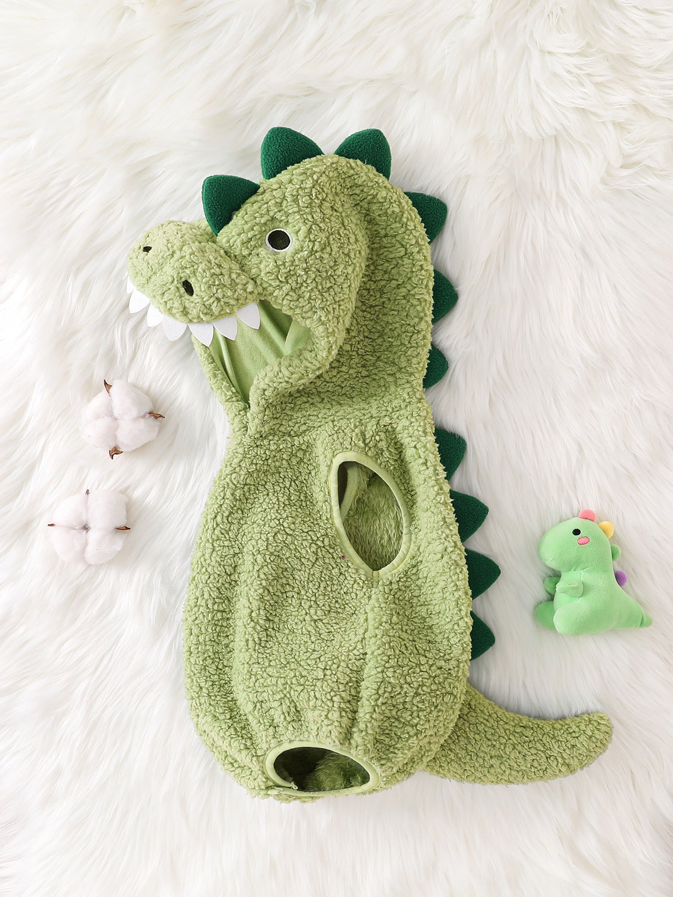 Dinosaur Hooded Baby Romper, Fuzzy Sleeveless Costume Bodysuit for Infants